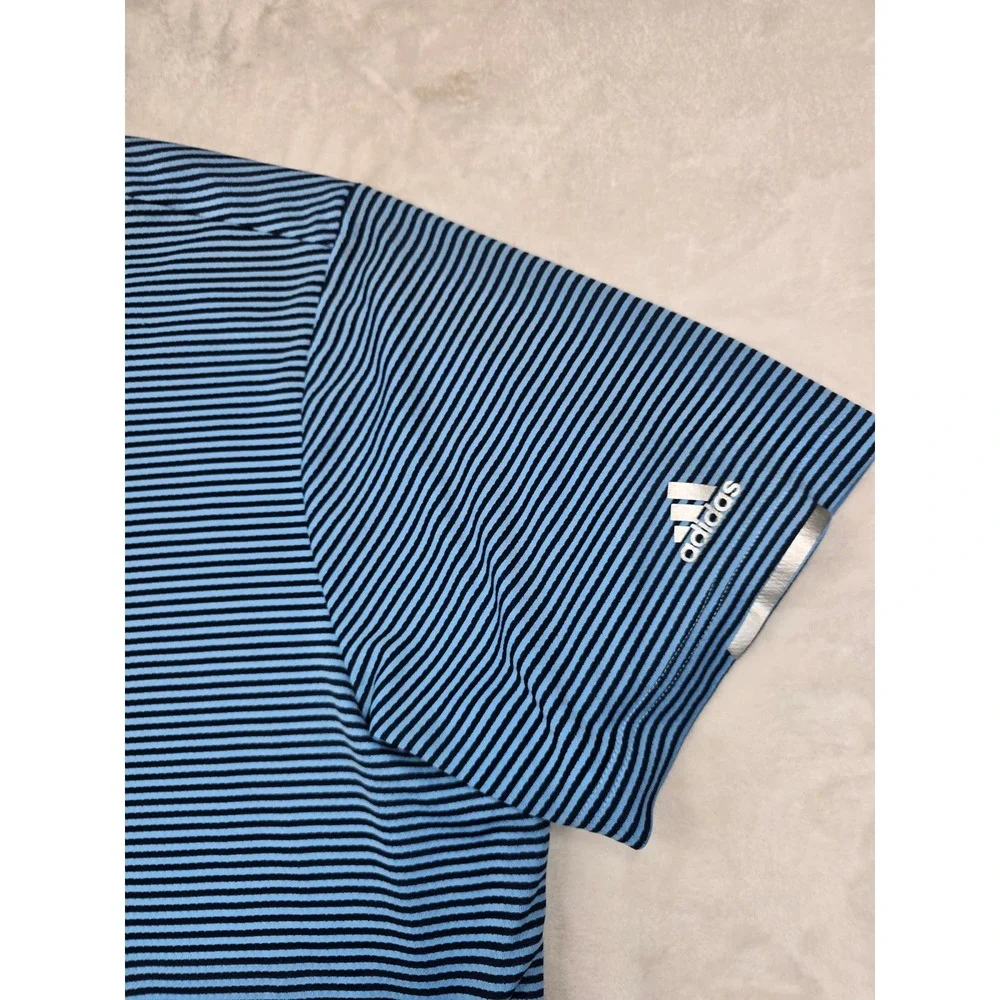 Adidas Golf Polo Shirt Mens 2XL Blue Black Striped Polyester HEAT.RDY‎ Golf Top